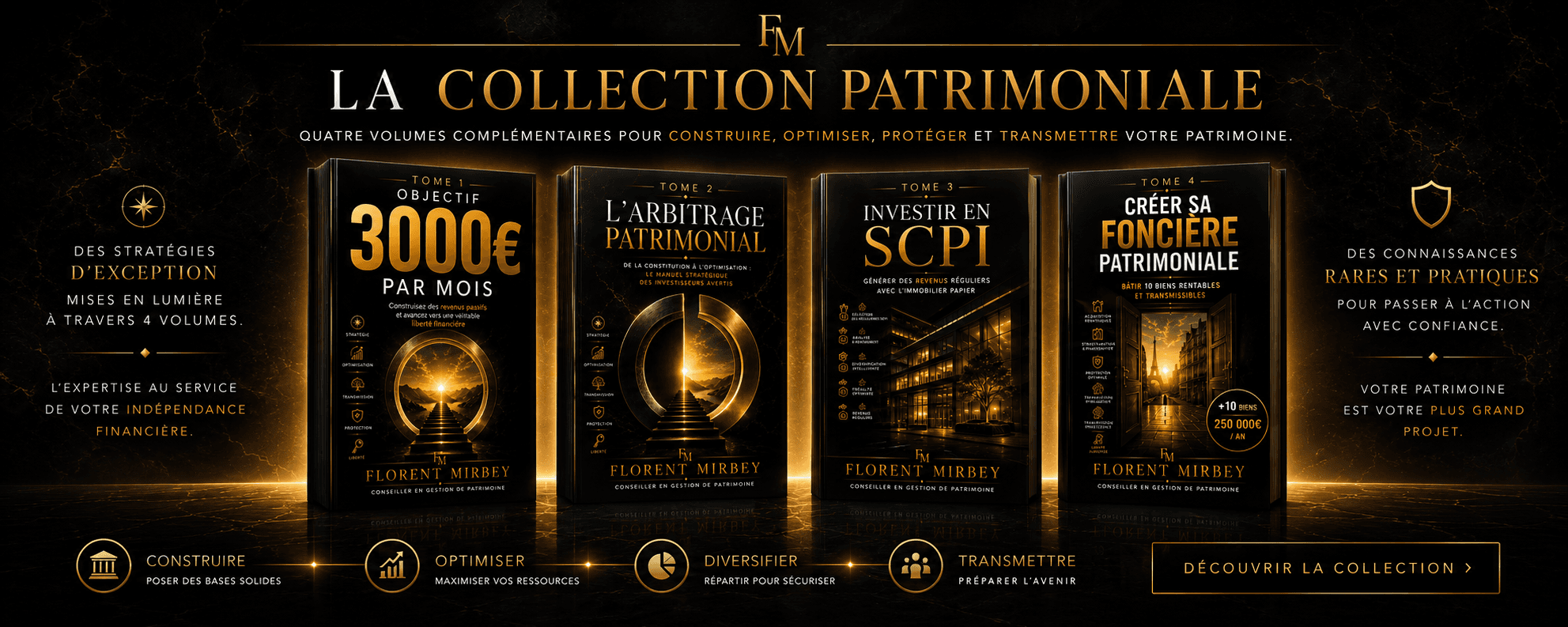 La Collection Patrimoniale Avalone — les quatre tomes (Objectif 3000 €/mois, L'Arbitrage Patrimonial, Investir en SCPI, Créer sa foncière patrimoniale)
